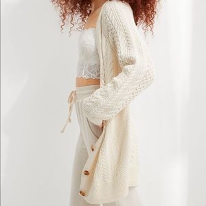 Aerie Long White Cable Knit Cardigan